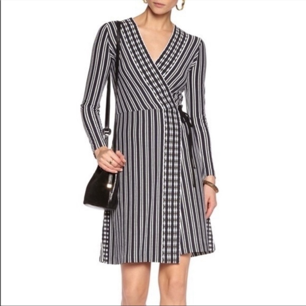 Tory Burch Navy Oxford Stripe Jacquard Wrap Dress